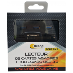 Lecteur de carte mémoire + HUB combo USB 3.0 Oléane key