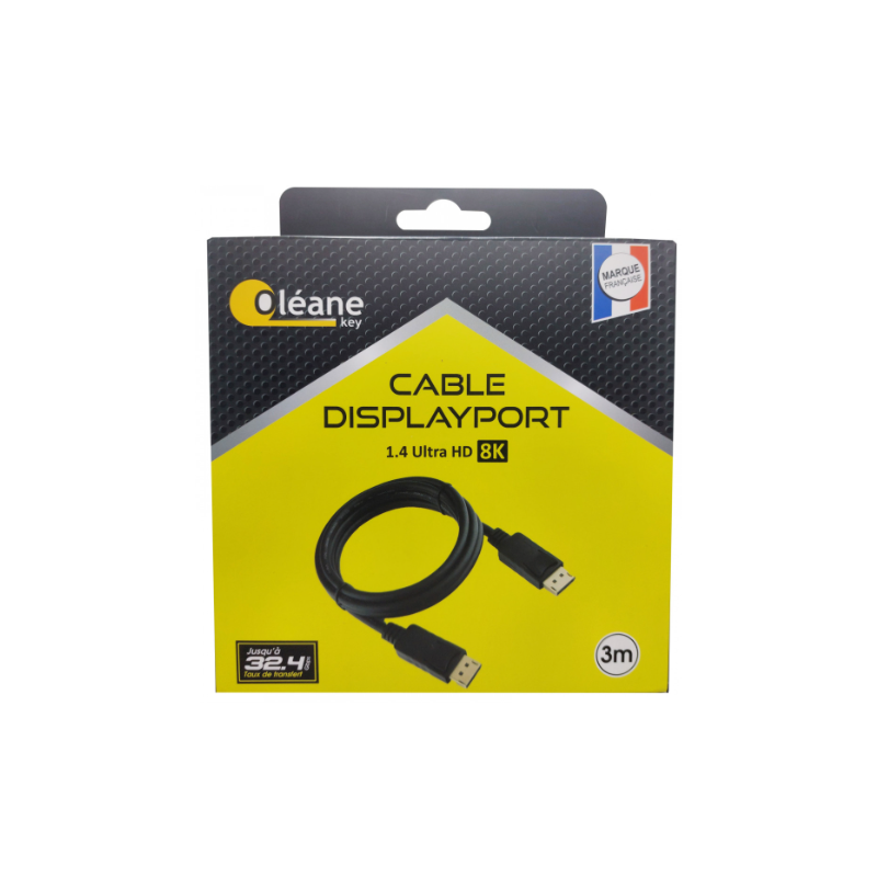 Câble DisplayPort 1.4 Ultra HD 8K mâle/mâle 3m Oléane key