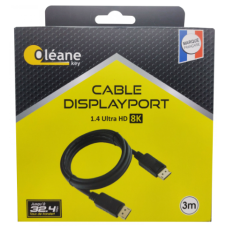 Câble DisplayPort 1.4 Ultra HD 8K mâle/mâle 3m Oléane key