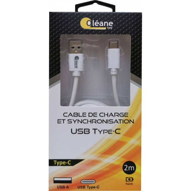 Câble de CHARGE et SYNCHRONISATION USB Type-C 2m Oléane key