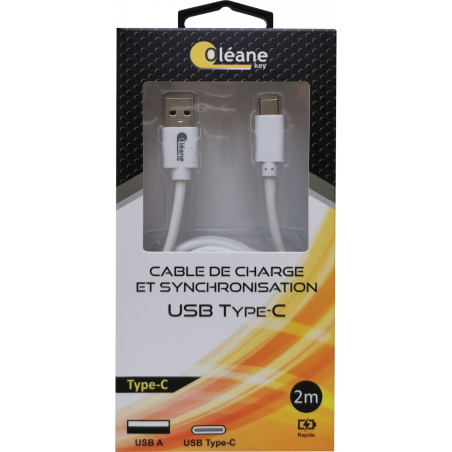 Câble de CHARGE et SYNCHRONISATION USB Type-C 2m Oléane key