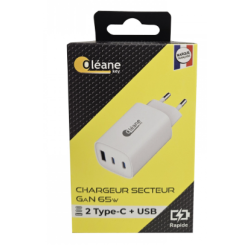 Chargeur secteur GaN 65W 3 ports TYPE-C + 2 USB Oléane Key
