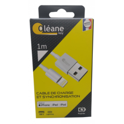 Câble de CHARGE et SYNCHRONISATION Lightning/ USB certifié MFI Apple 1m Oléane key